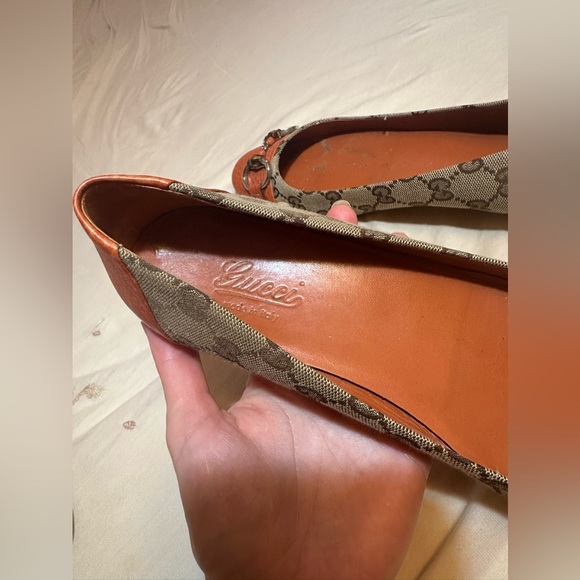 Gucci Beige/Orange GG Canvas And Leather Horsebit Ballet Flats US size 9 - Picture 6 of 7